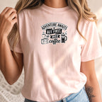 Adventure Awaits But First Hot Coffee Shirt, Travel Lover Gift, Coffee Addict Tee, Wanderlust Comfort Colors Graphic T-Shirt, Unisex Funny