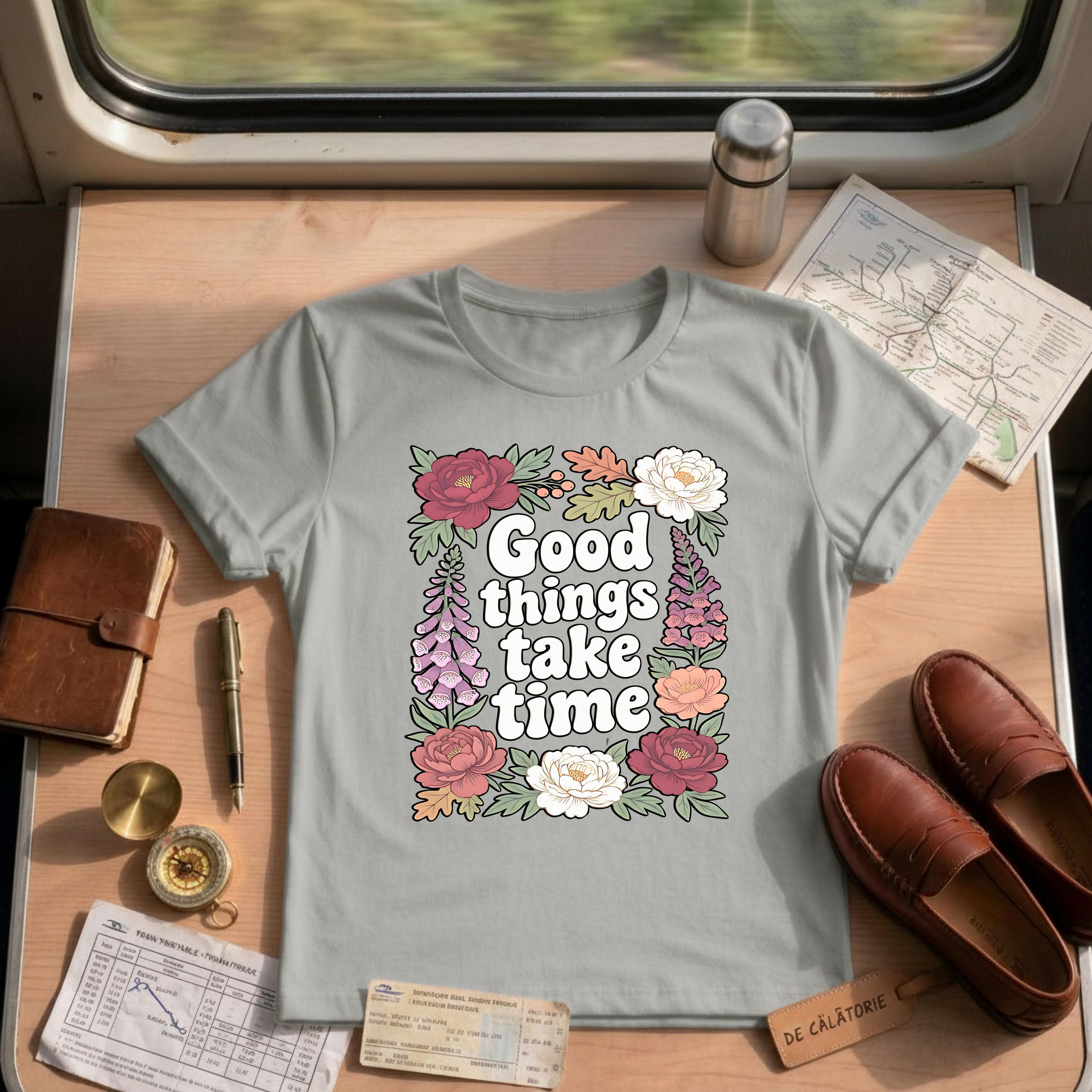 Good Things Take Time Inspirational Floral