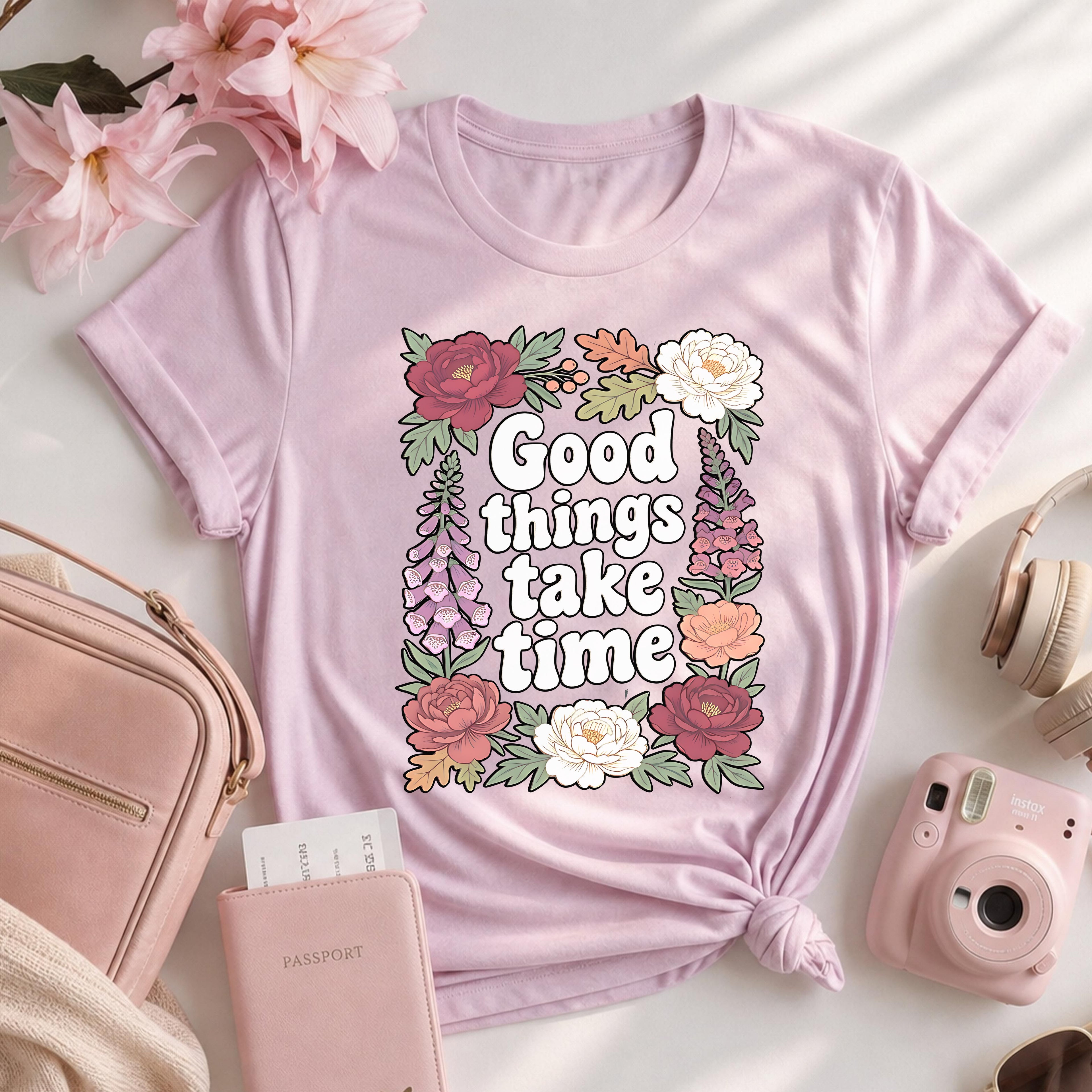 Good Things Take Time Inspirational Floral