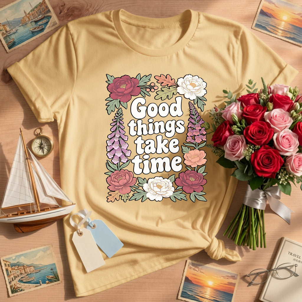 Good Things Take Time Inspirational Floral