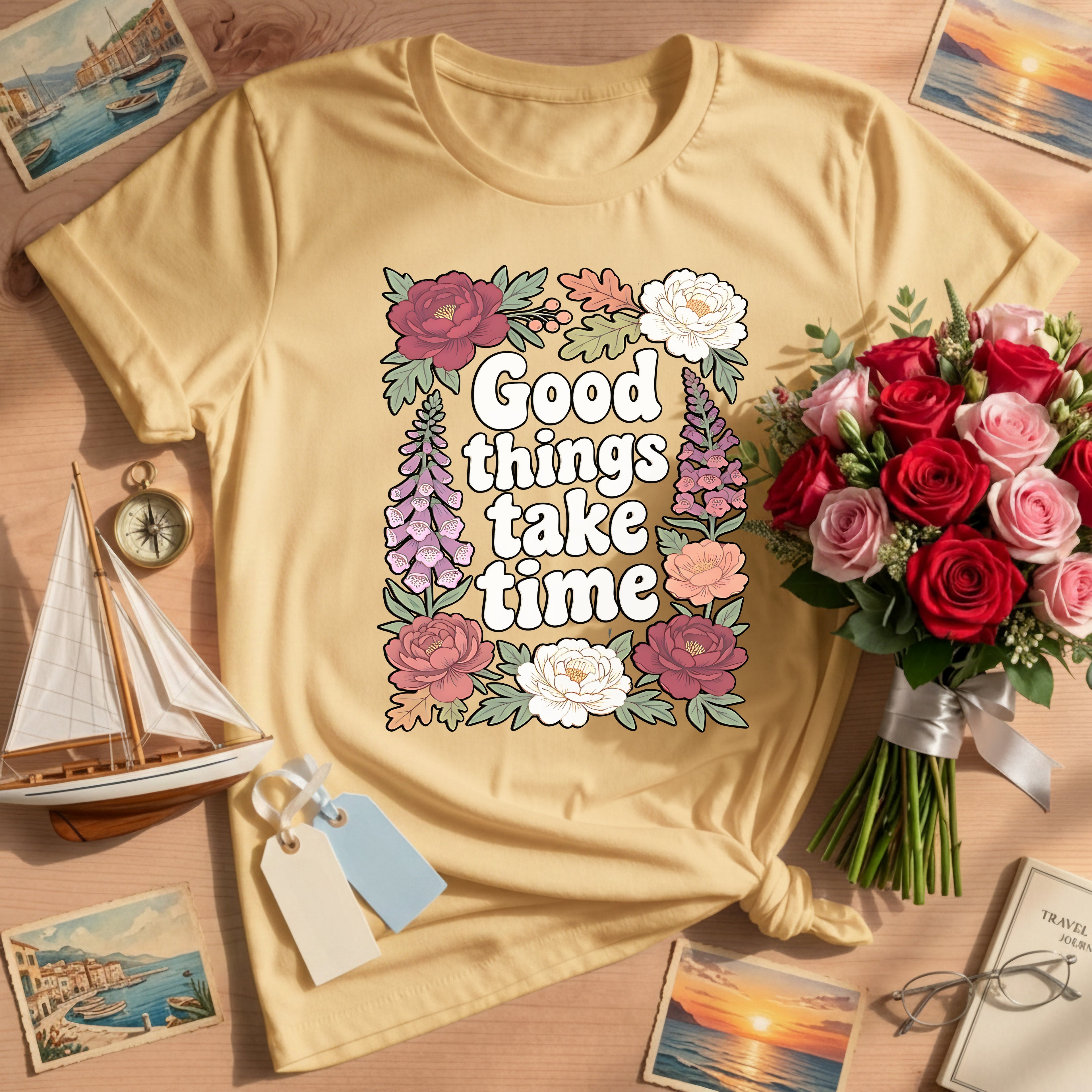 Good Things Take Time Inspirational Floral