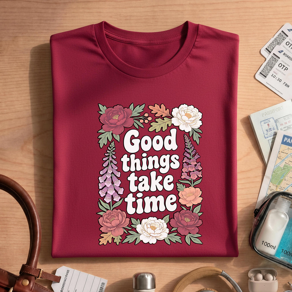 Good Things Take Time Inspirational Floral