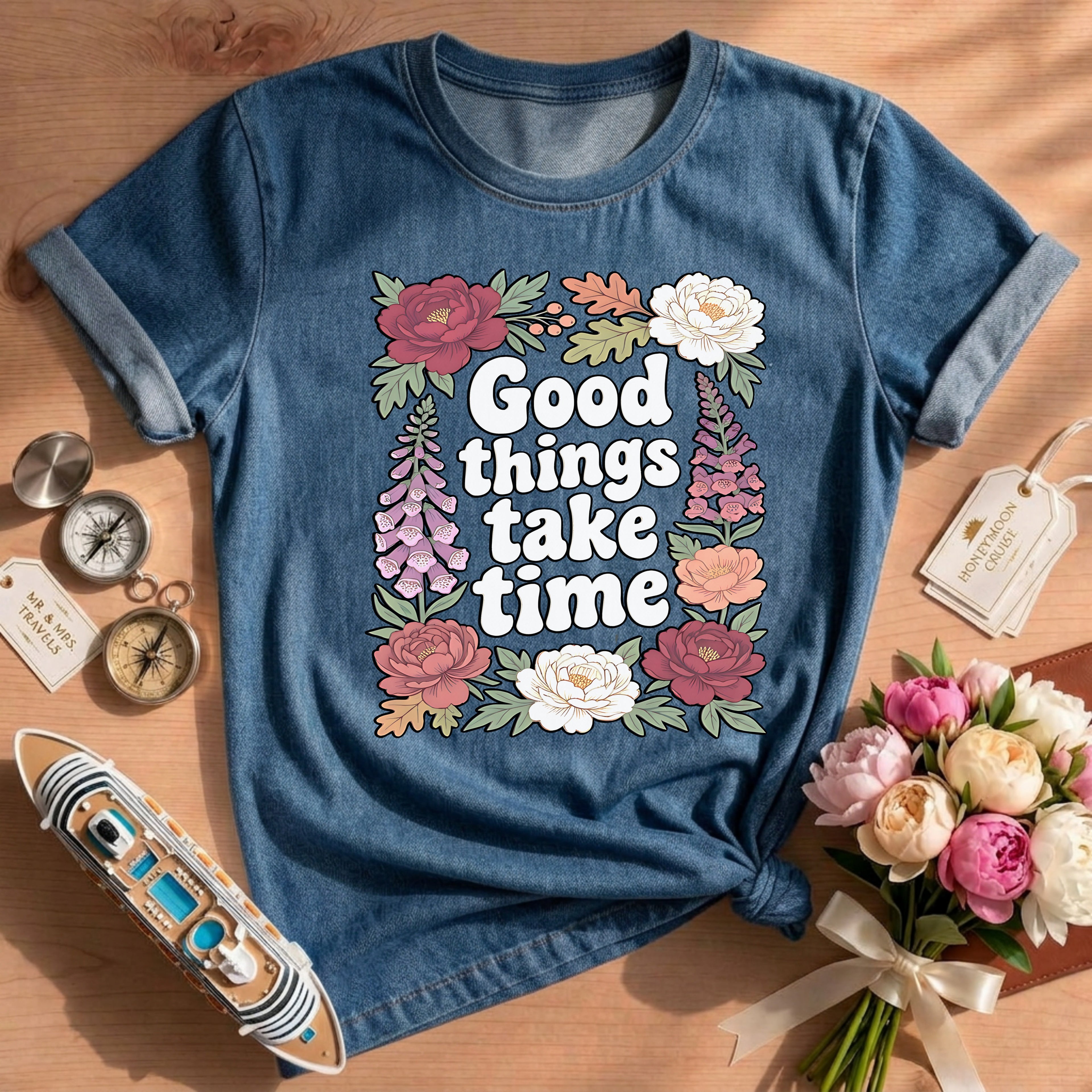 Good Things Take Time Inspirational Floral