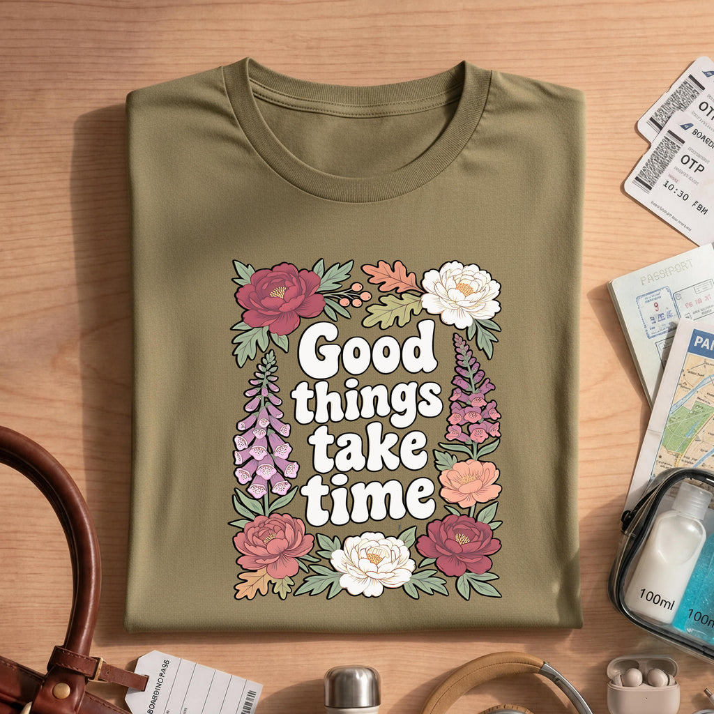 Good Things Take Time Inspirational Floral