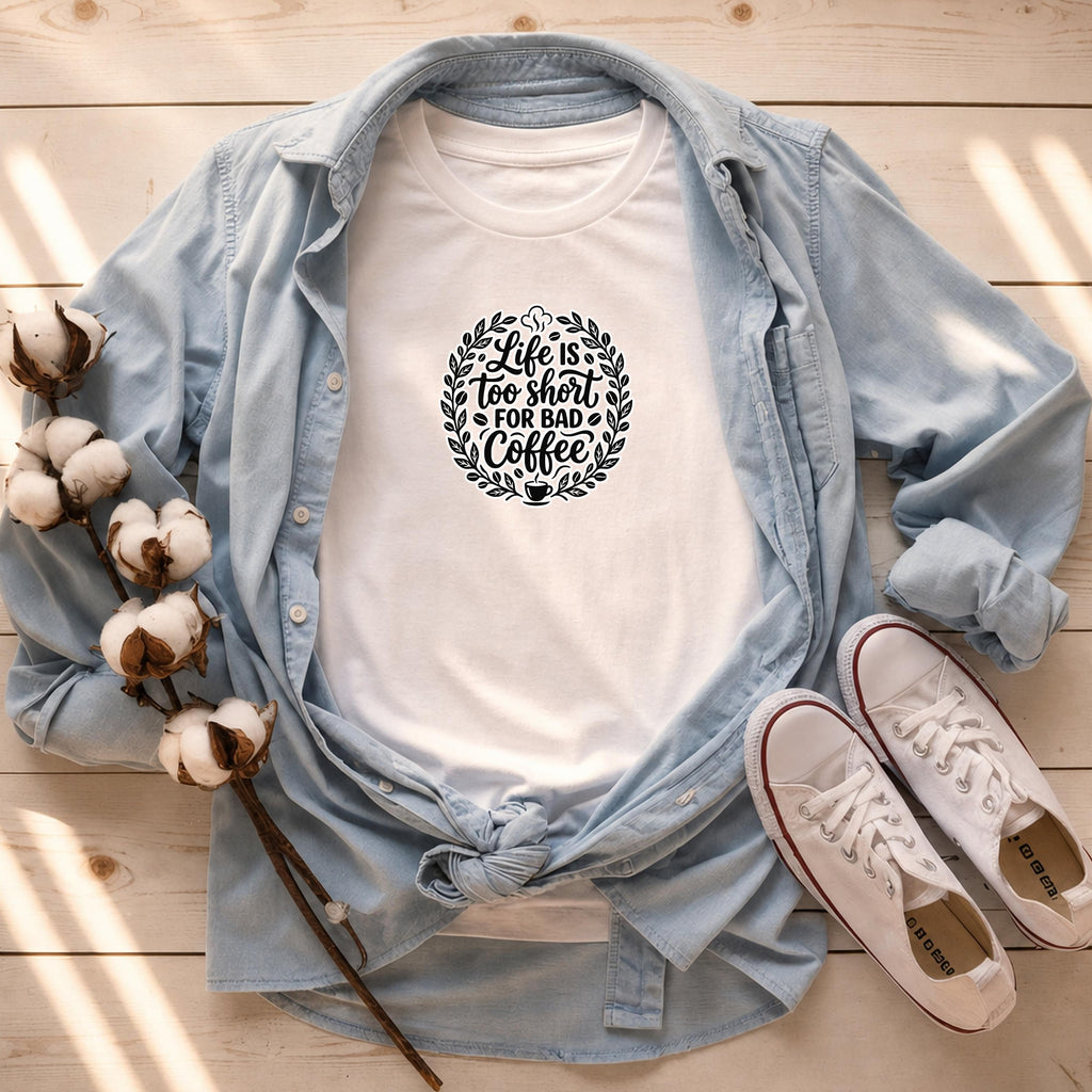 Life Is Too Short For Bad Coffee Shirt, Funny Coffee Lover Graphic Tee, Barista Gift, Caffeine Unisex Shirt, Coffee Lover Gift For Her