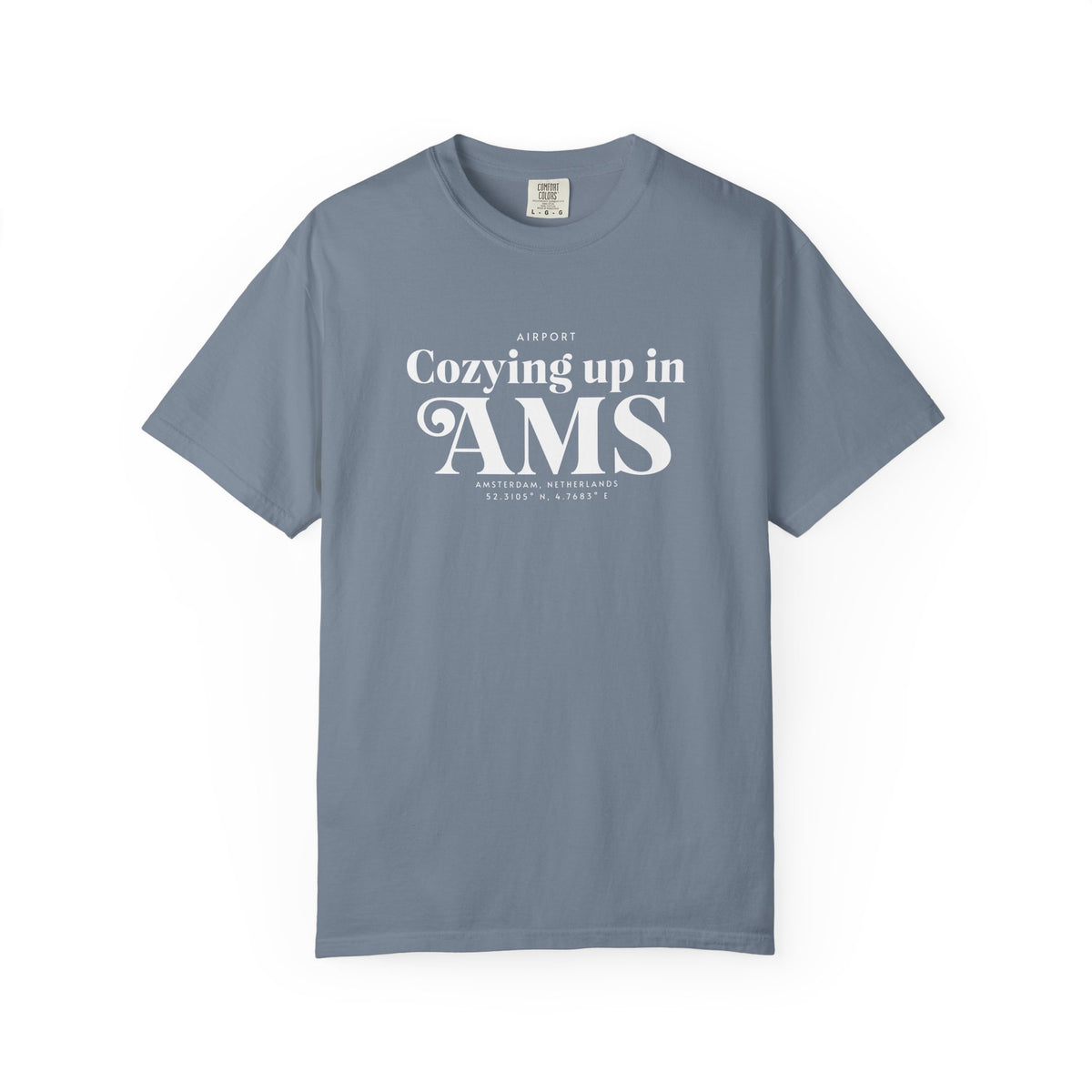 Cozying up in AMS airport, Amsterdam, Netherlands tee