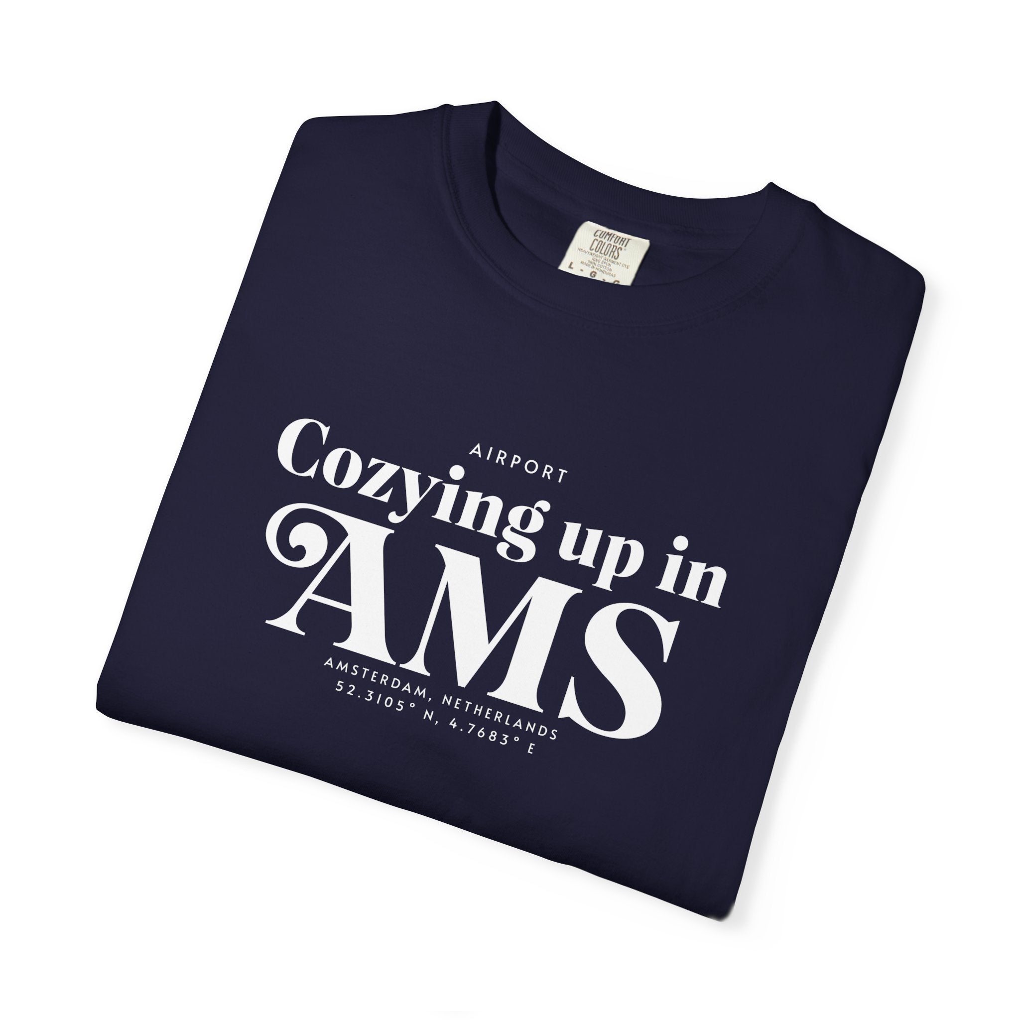 Cozying up in AMS airport, Amsterdam, Netherlands tee
