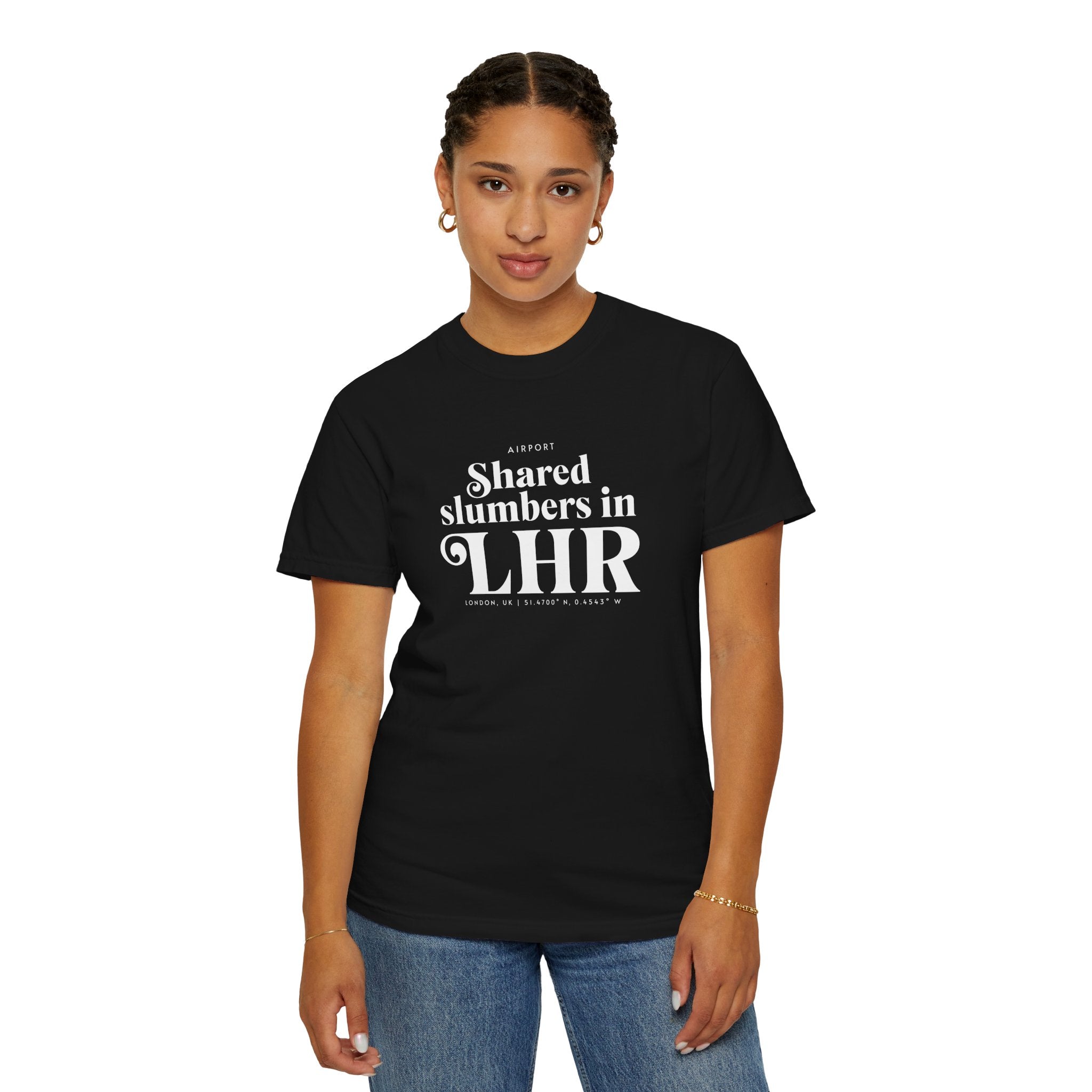 Shared slumbers in LHR airport, London, UK tee