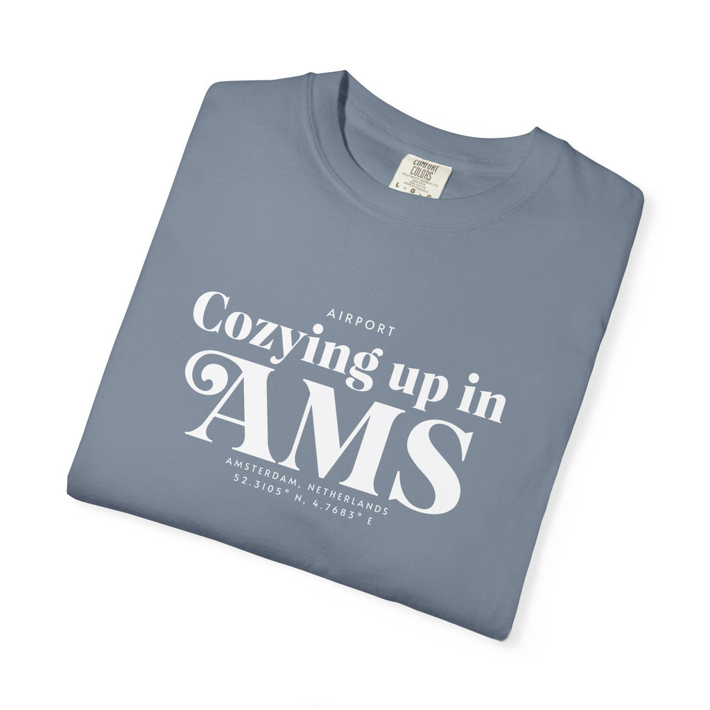 Cozying up in AMS airport, Amsterdam, Netherlands tee