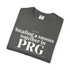 Stealing a snooze toghether in PRG airport, Prague, Czech Republic tee