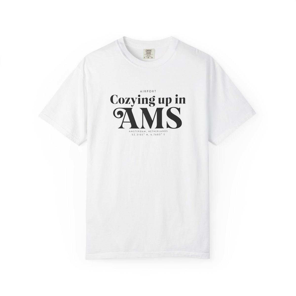 Cozying up in AMS airport, Amsterdam, Netherlands tee