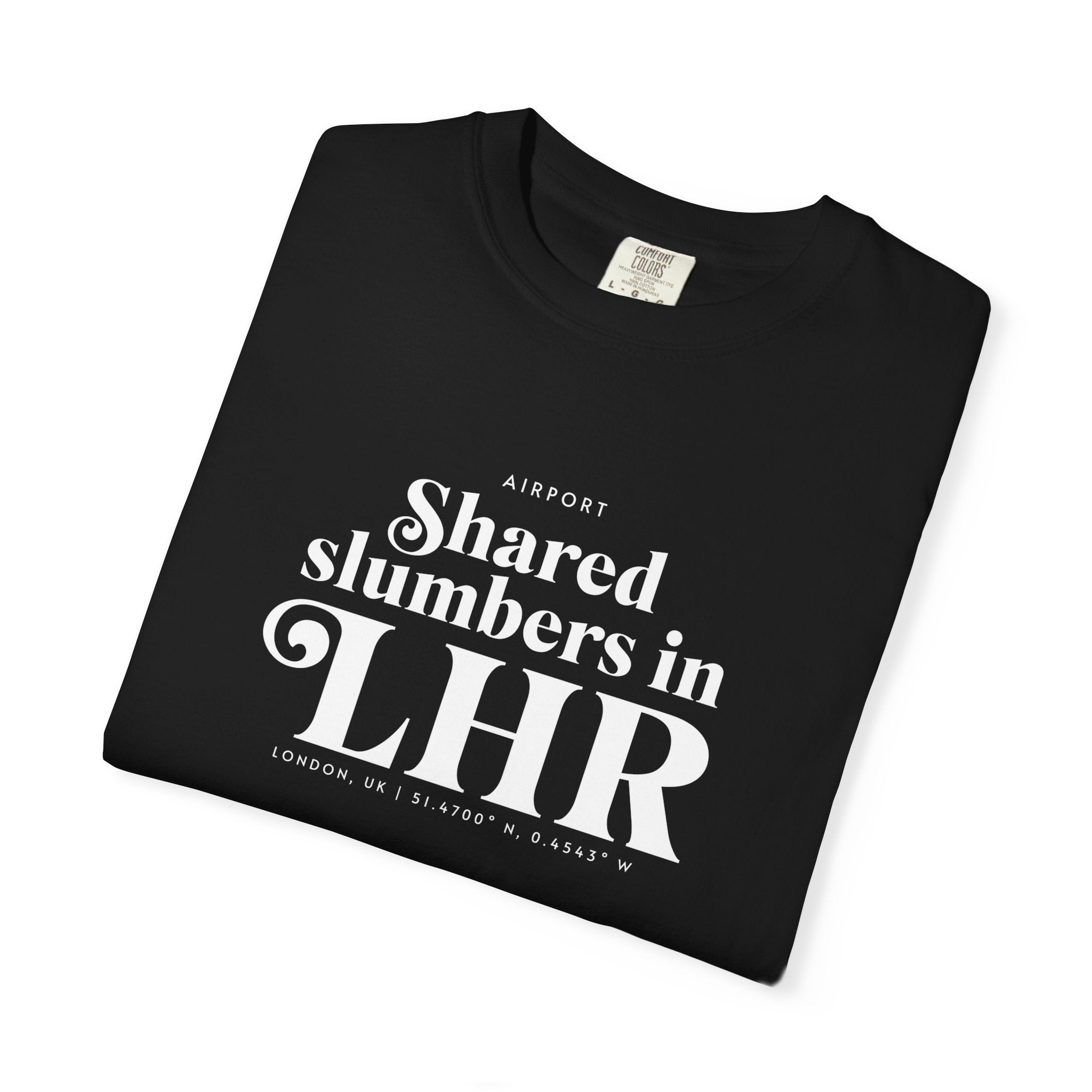 Shared slumbers in LHR airport, London, UK tee
