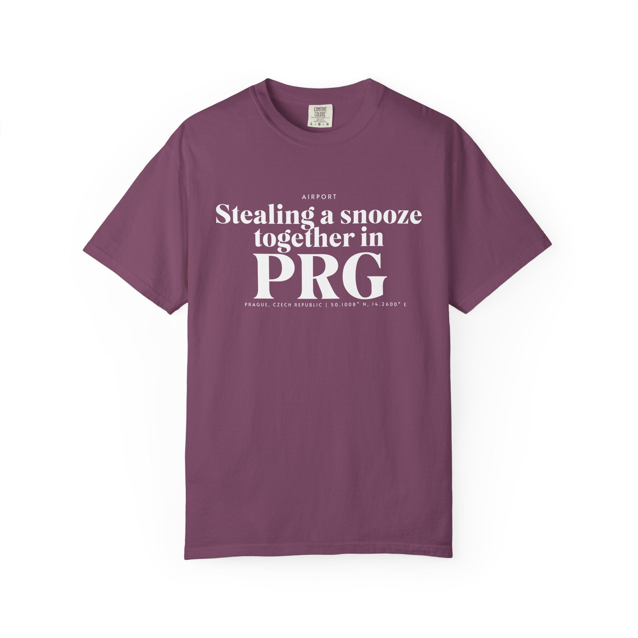 Stealing a snooze toghether in PRG airport, Prague, Czech Republic tee