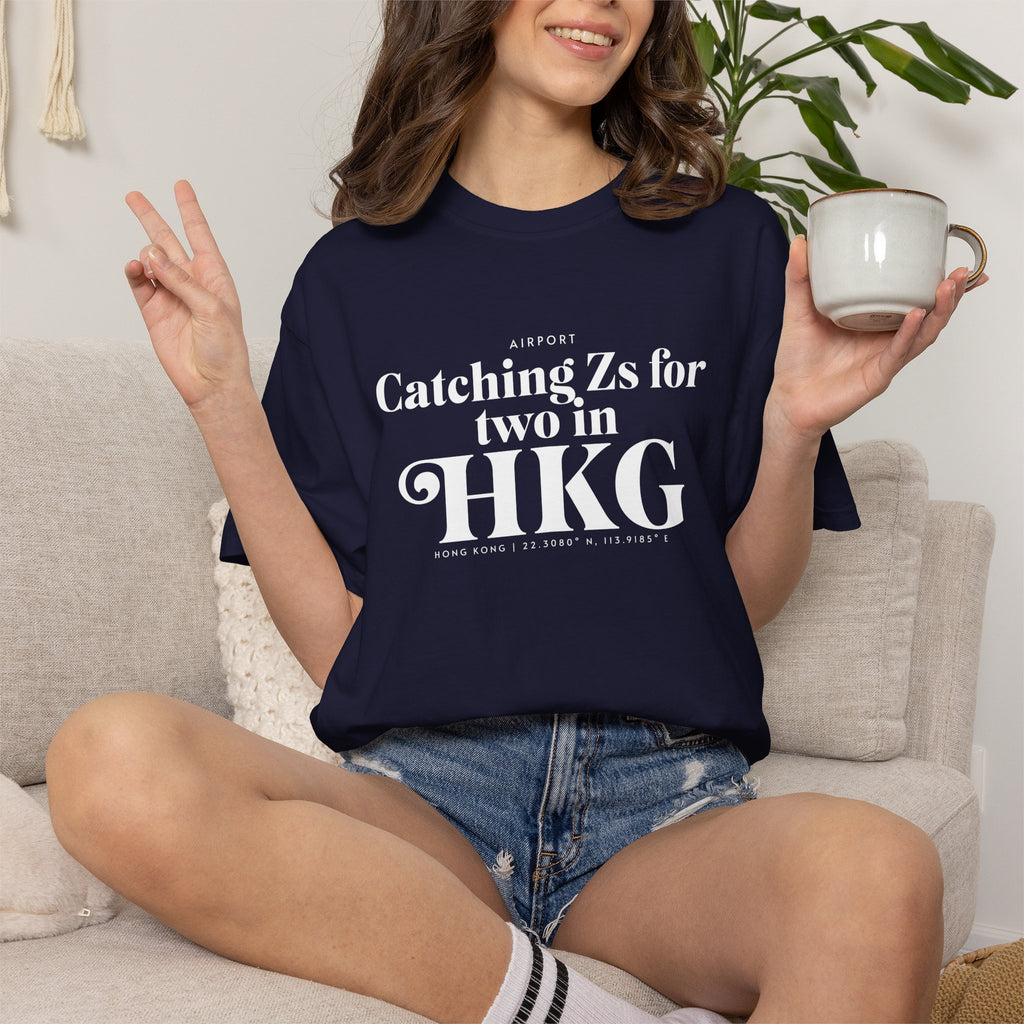 Catching Zs for two in HKG airport, Hong Kong tee