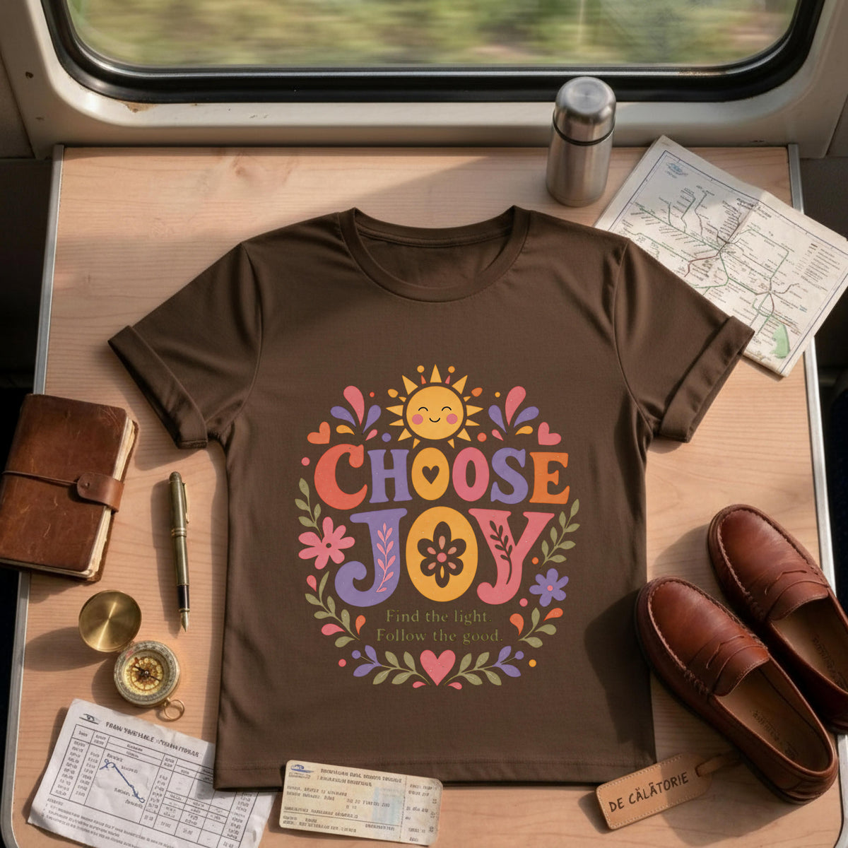 Inspirational Retro Groovy Sun Flower Choose Joy T-shirt