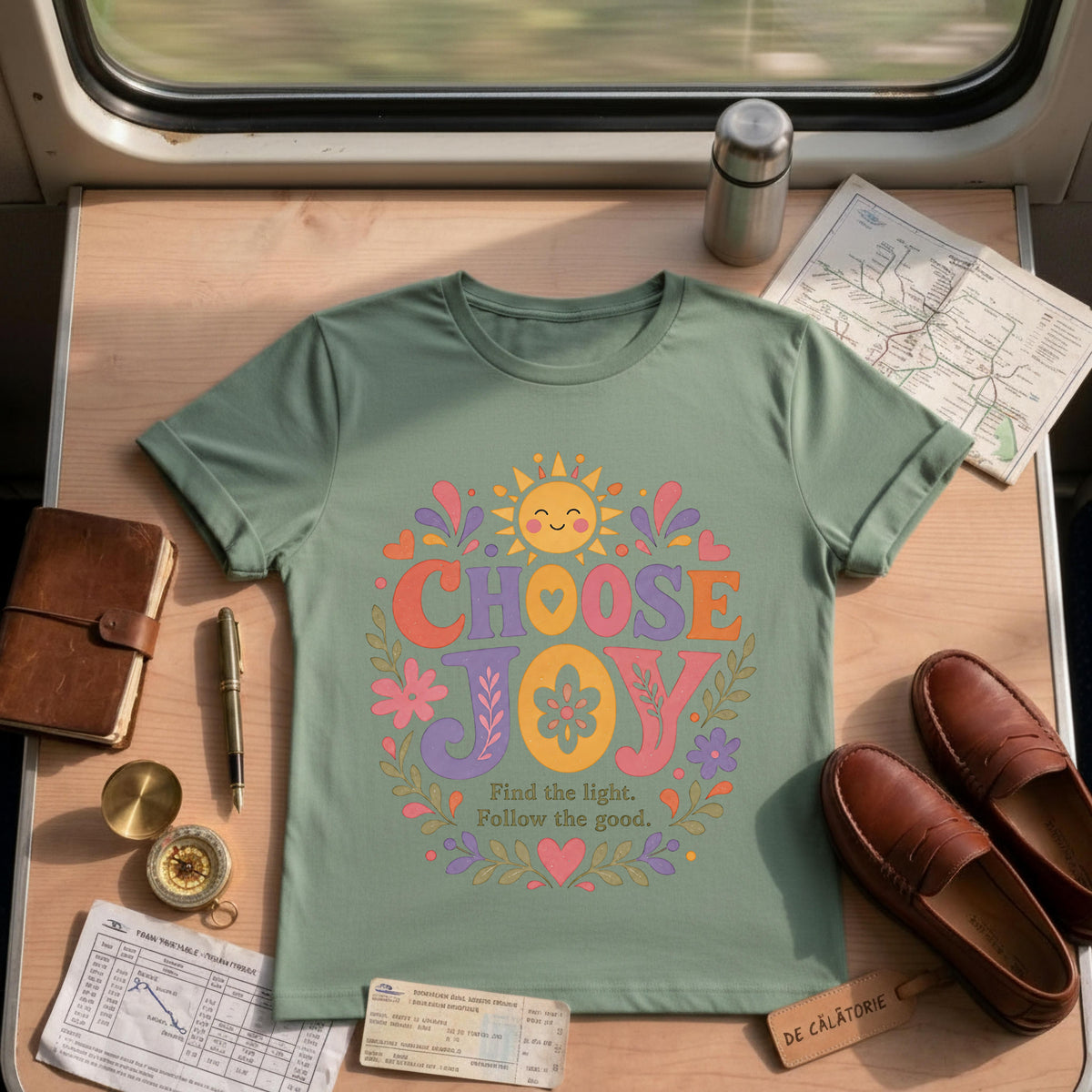 Inspirational Retro Groovy Sun Flower Choose Joy T-shirt
