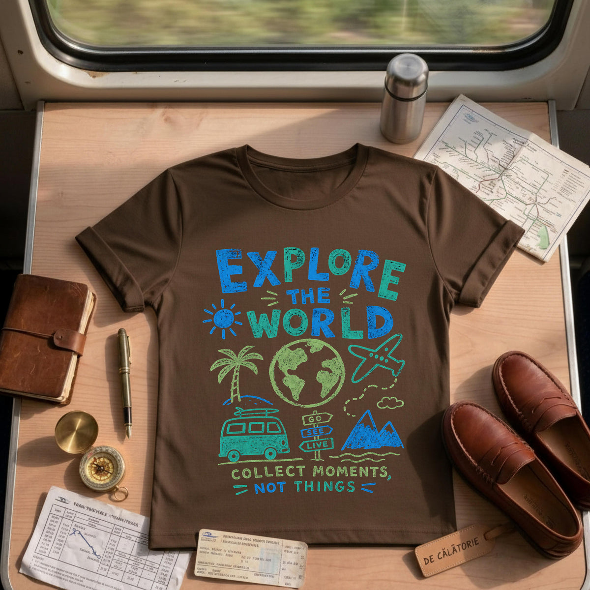Retro Travel Van Explore The World T-shirt