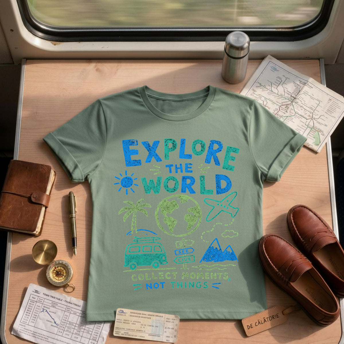 Explore The World Retro Travel Van T-shirt