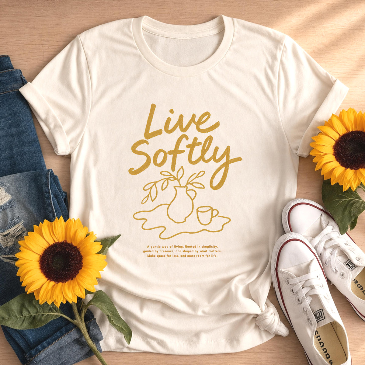 Line Art Live Softly T-shirt