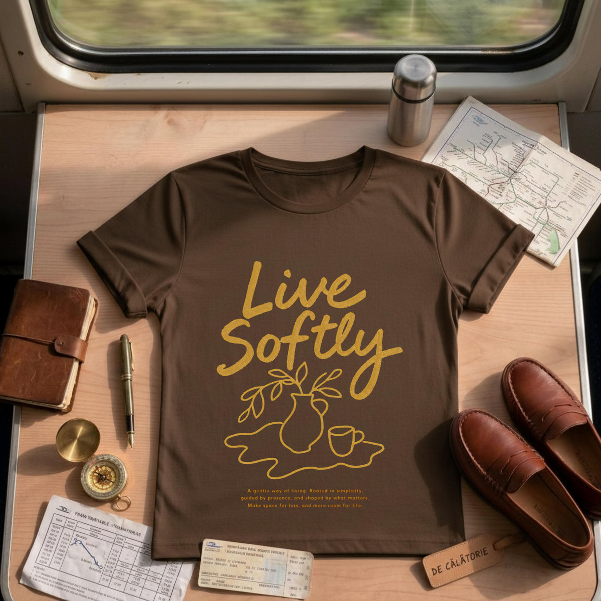 Line Art Live Softly T-shirt