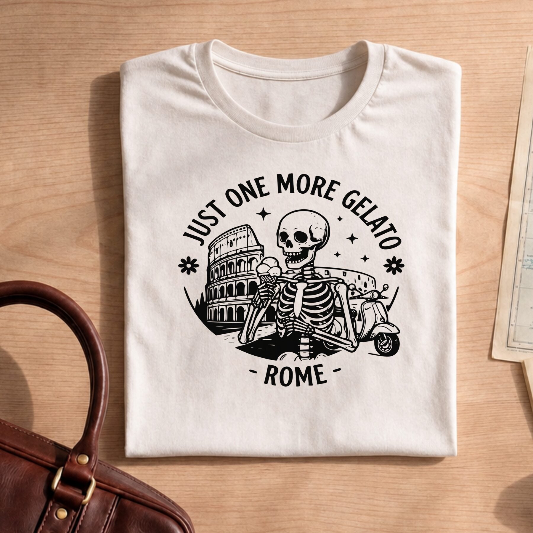 Funny Italy Travel Rome Gelato Skeleton Shirt