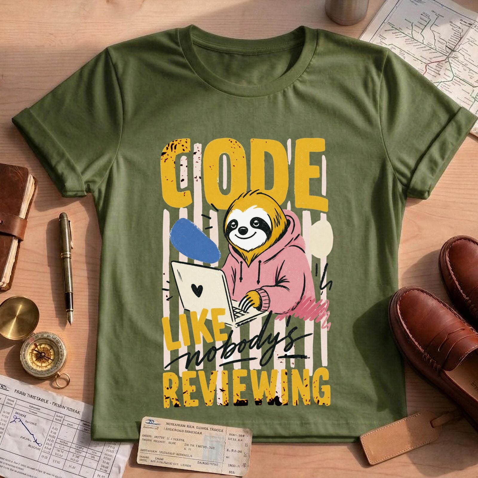 Code Like Nobody's Reviewing Sloth Shirt