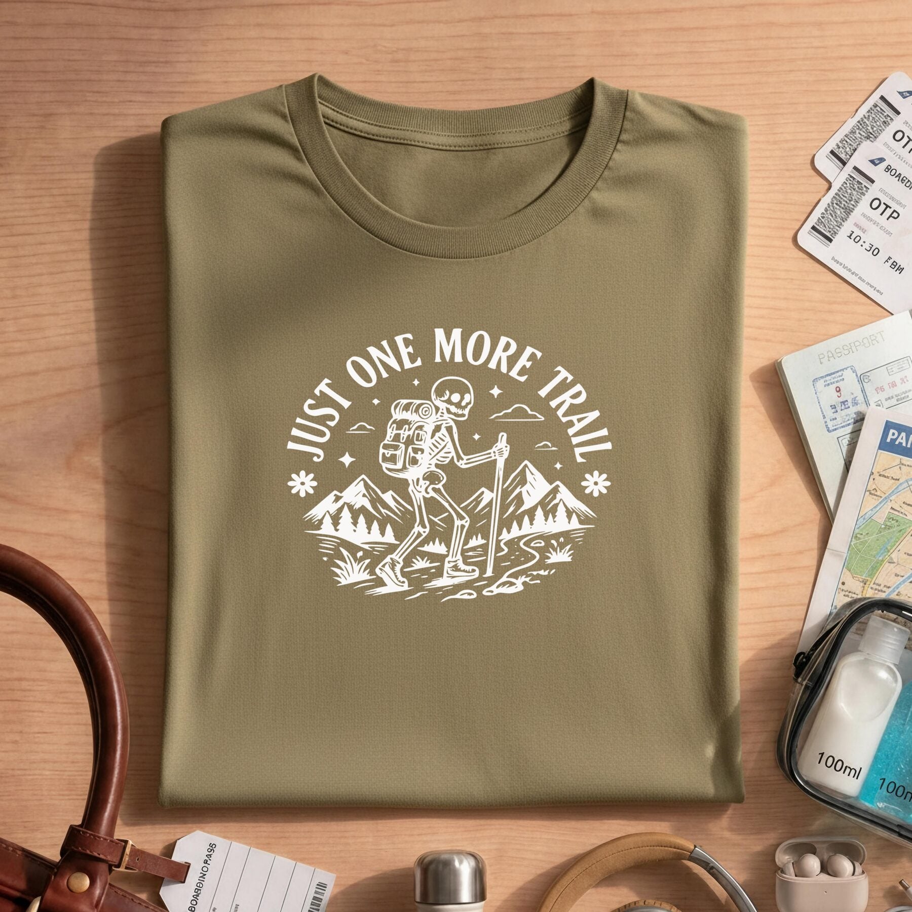 Funny Hiking Just One More Trail Skeleton T-Shirt