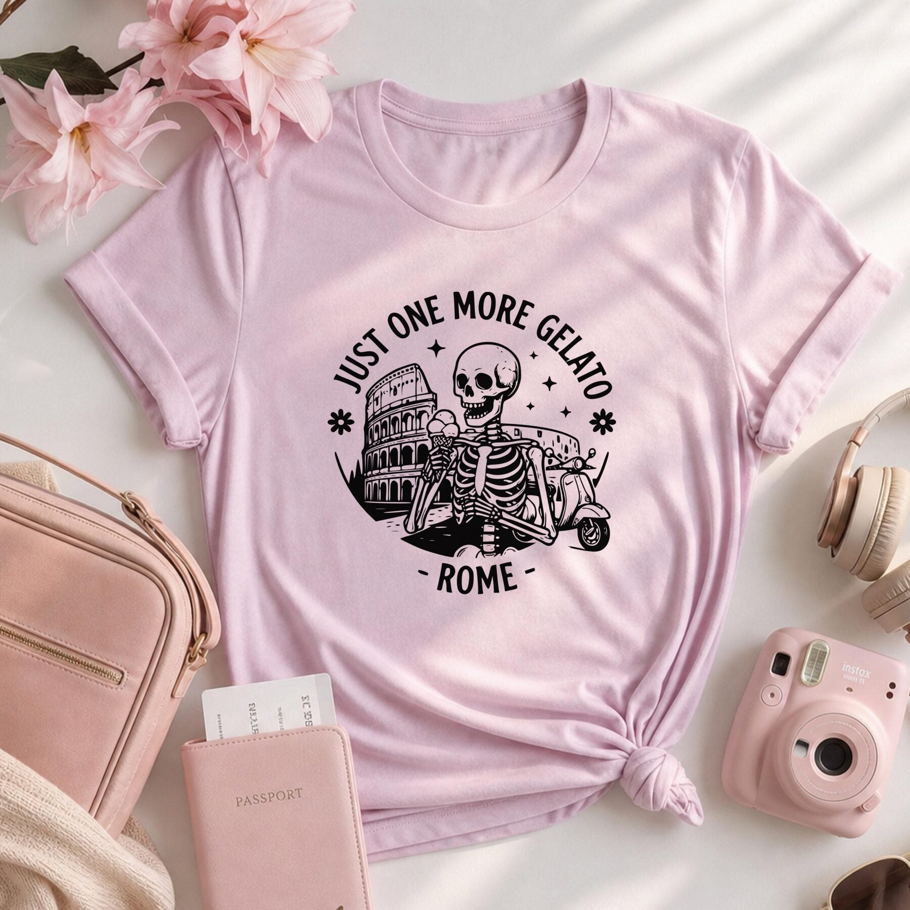 Funny Italy Travel Rome Gelato Skeleton Shirt