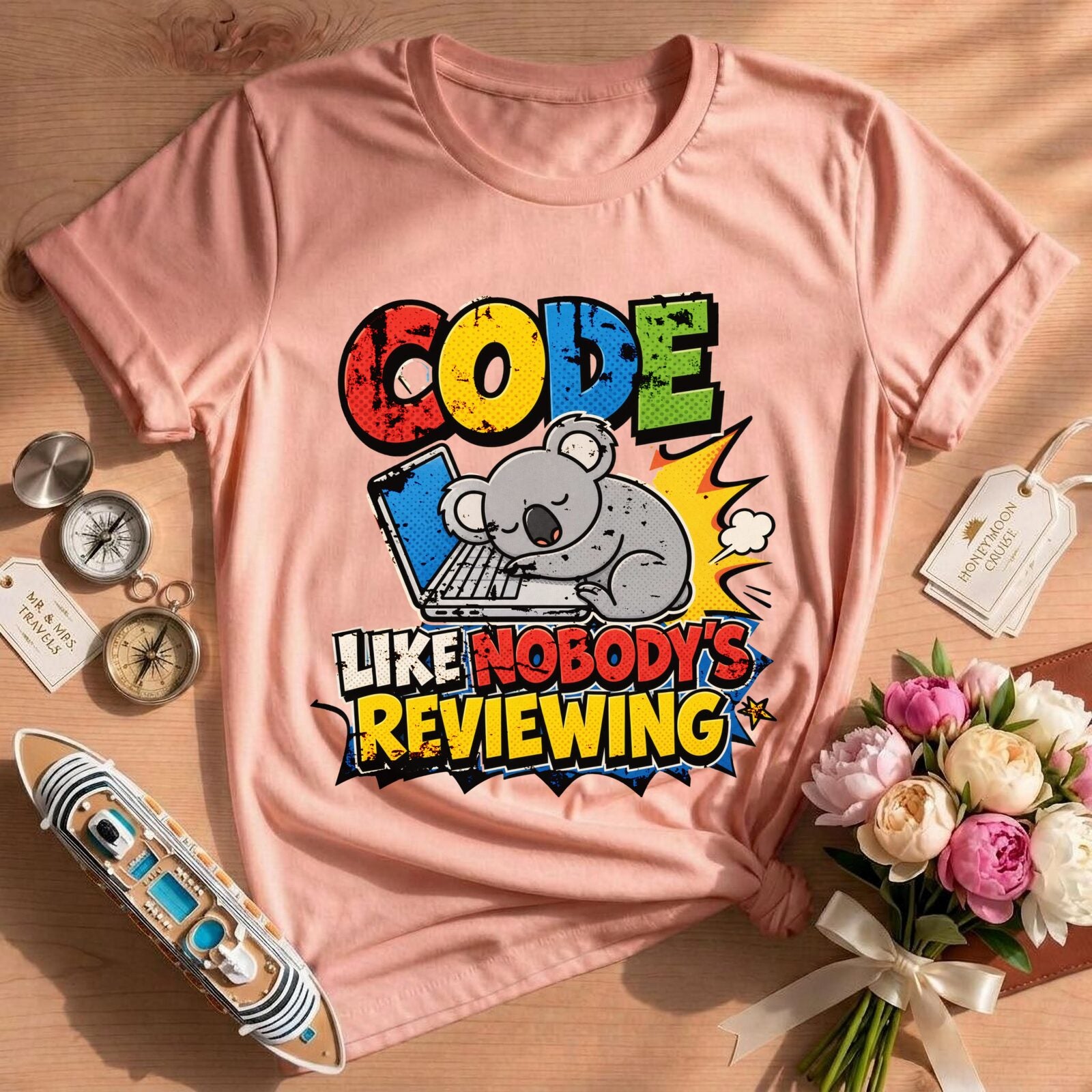 Funny Coding Koala Like Nobody's Reviewing Tee