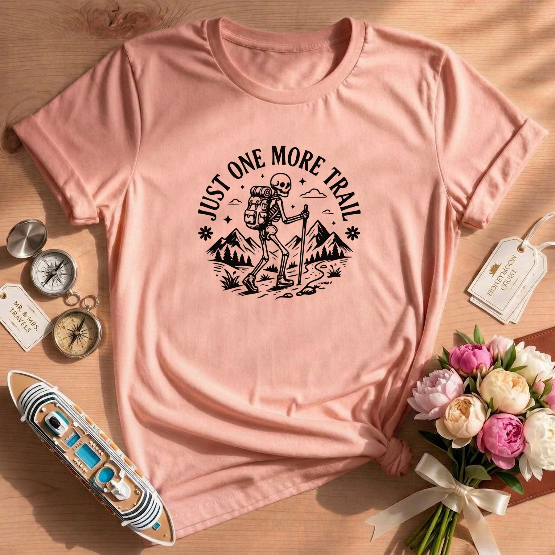 Funny Hiking Just One More Trail Skeleton T-Shirt