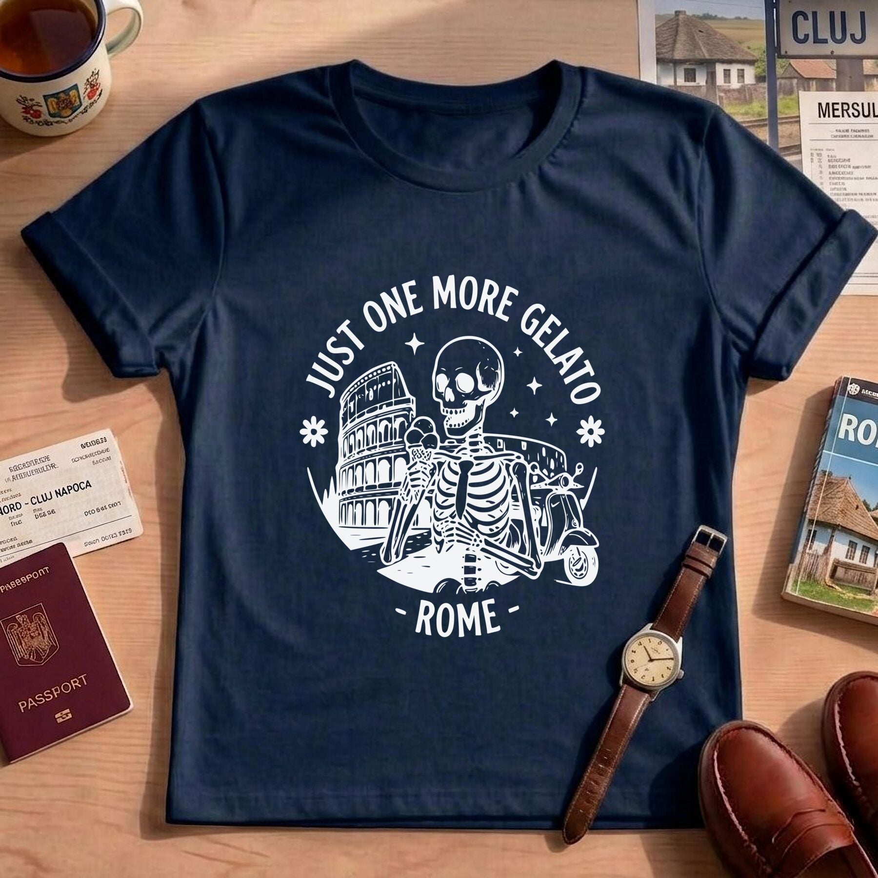 Funny Italy Travel Rome Gelato Skeleton Shirt