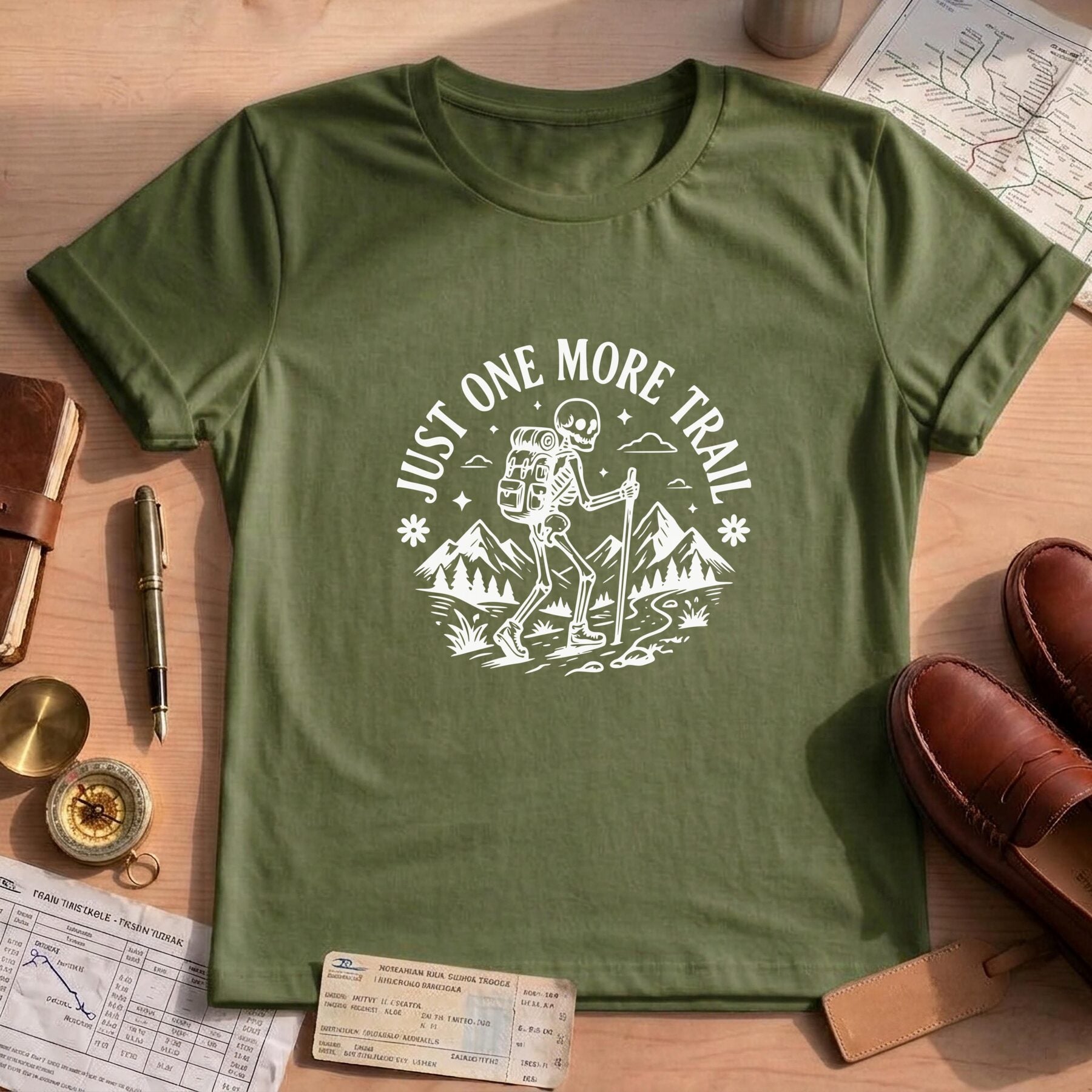 Funny Hiking Just One More Trail Skeleton T-Shirt