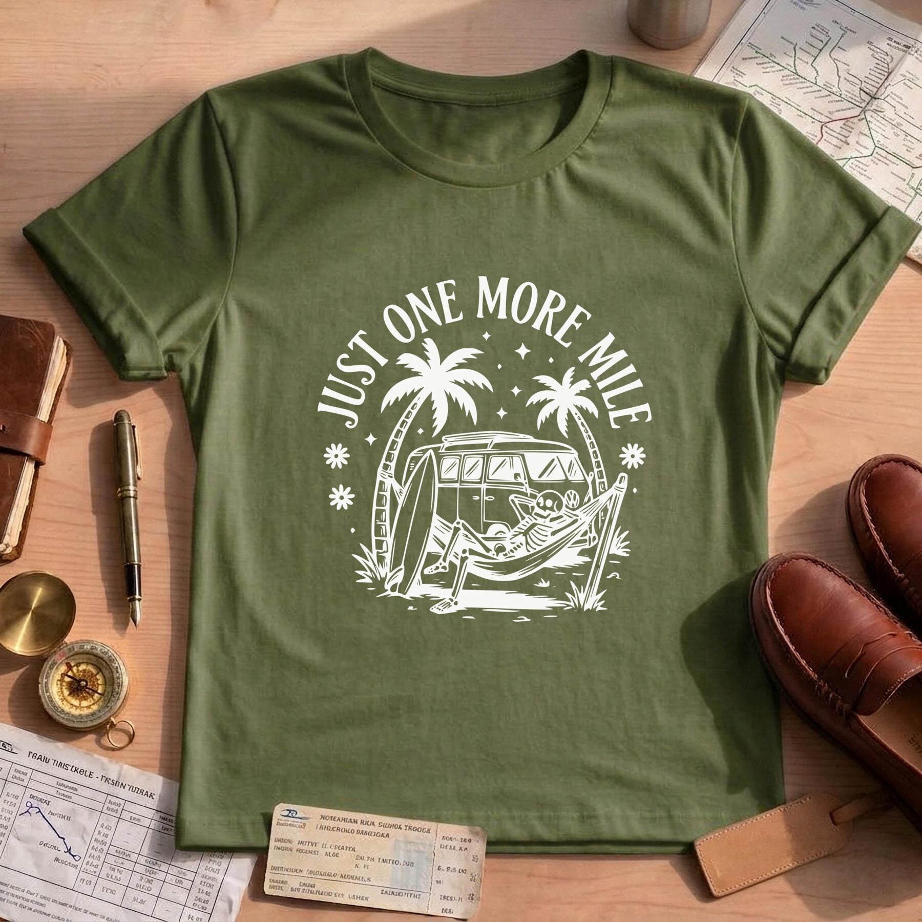 Vintage Camper Hammock Beach Surfing Tee