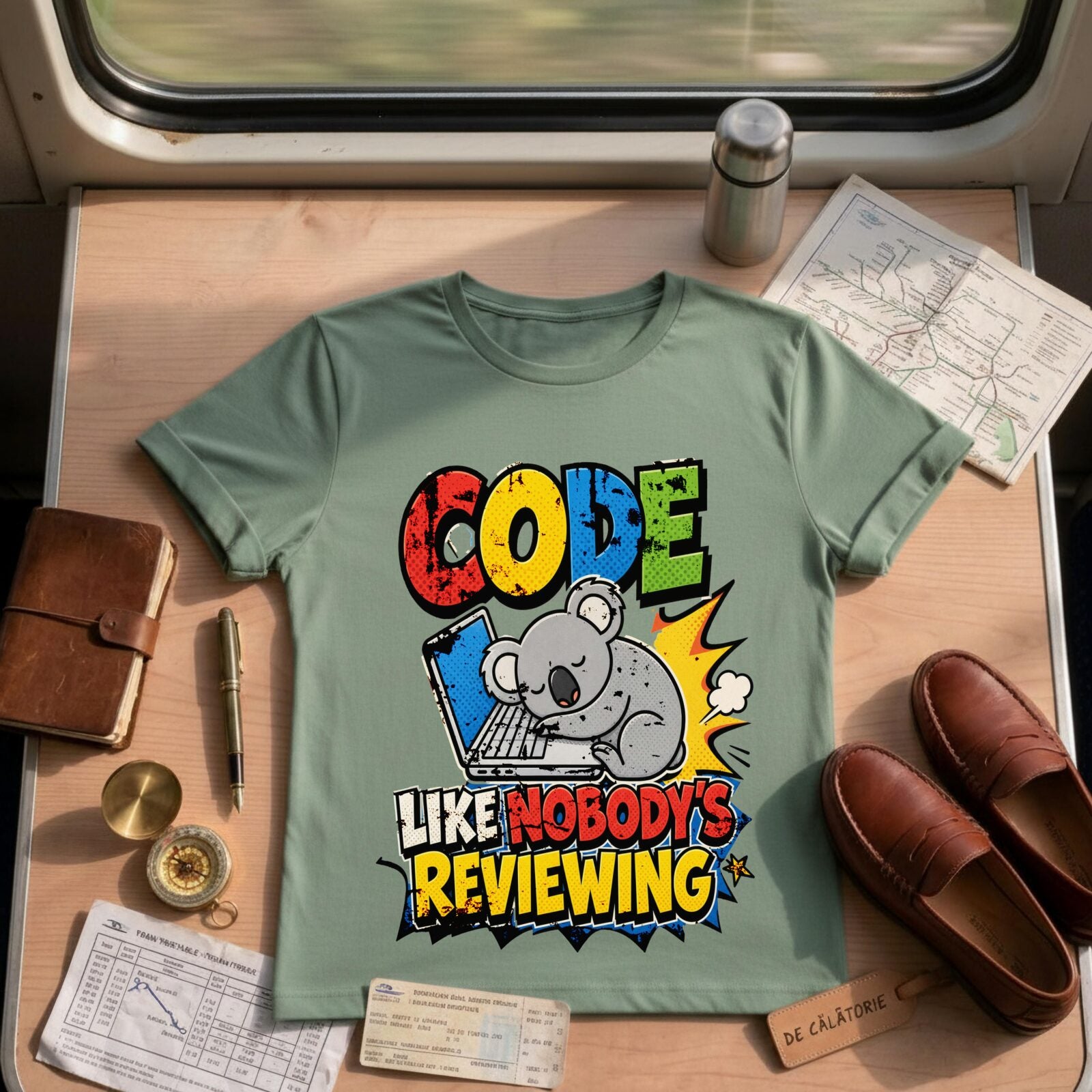 Funny Coding Koala Like Nobody's Reviewing Tee