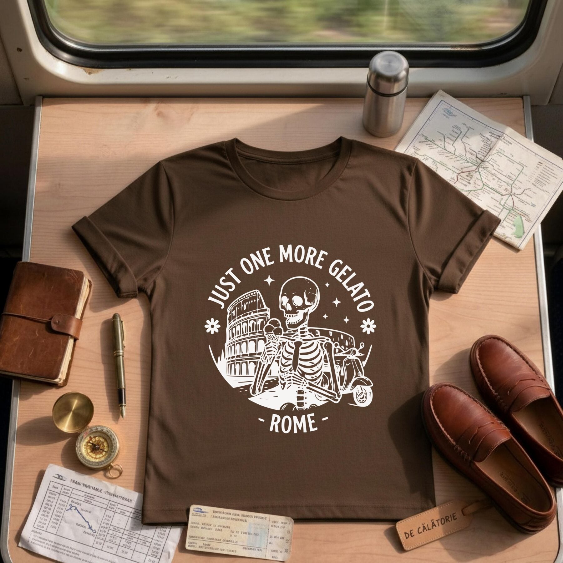 Funny Italy Travel Rome Gelato Skeleton Shirt