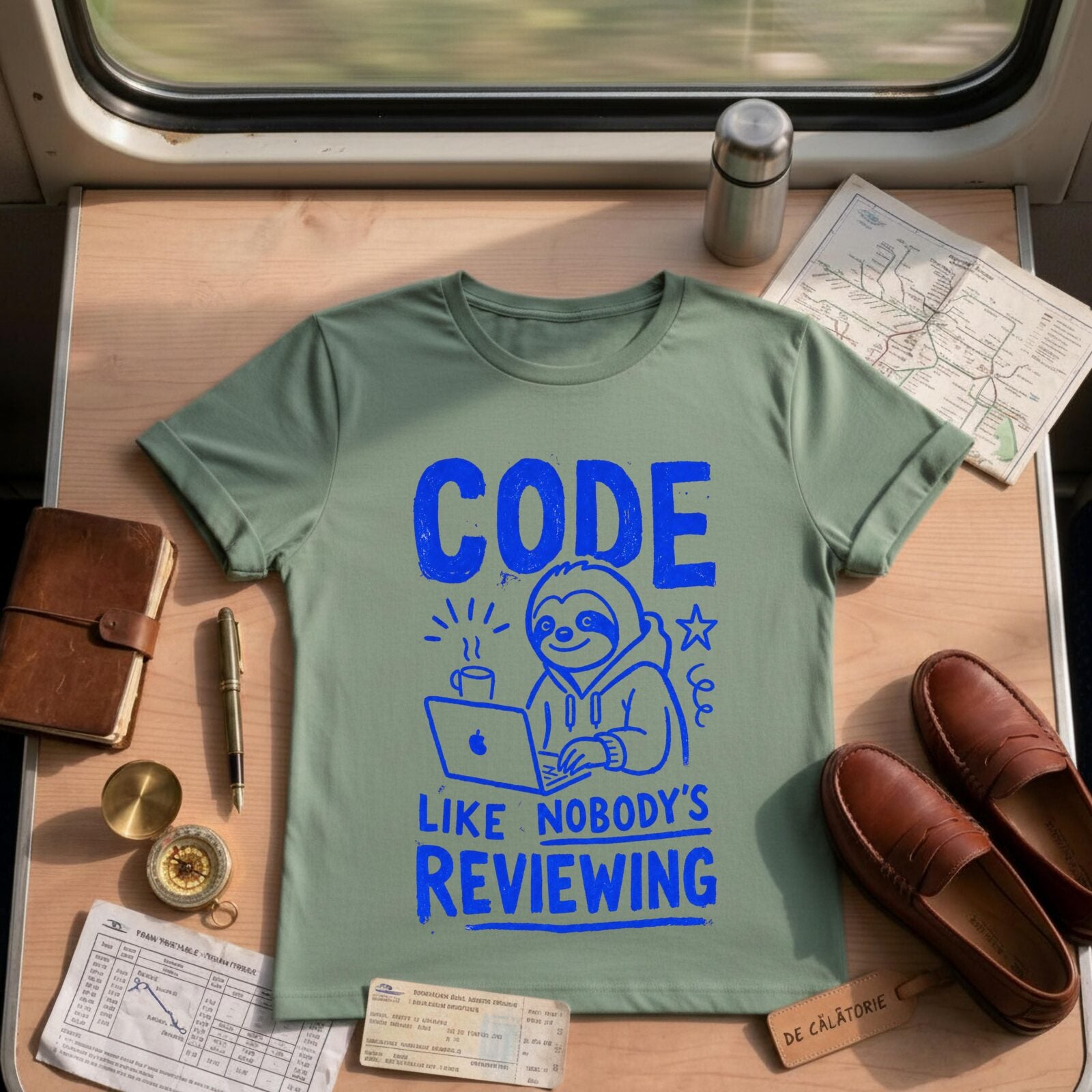 Code Like Nobody's Reviewing Sloth T-Shirt